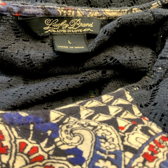 Lucky Brand Peasant Blue Paisley Top Lace Boho women’s L Large 12-14 - Picture 4 of 4